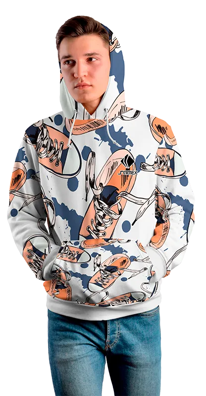 Poleron Con Capucha Cod 0021 POLERA BLANCA ESTAMPADO ZAPATILLA .