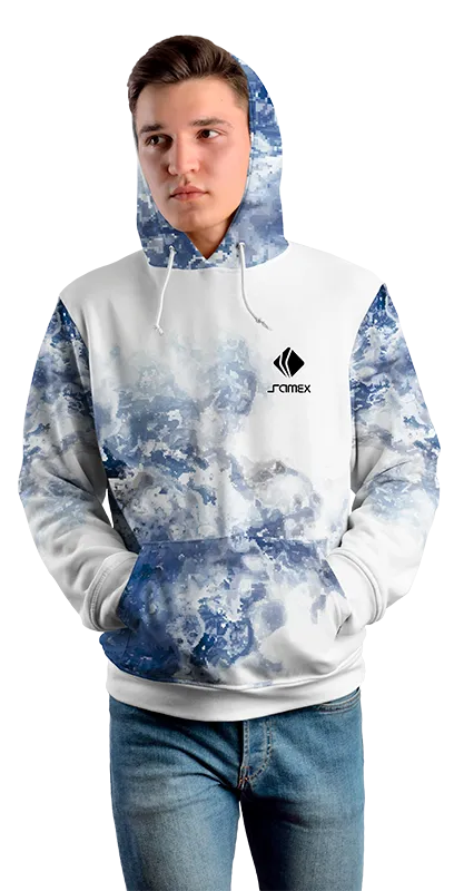 Poleron Con Capucha Cod 0039 POLERA BLANCA ACUARELA AZUL .