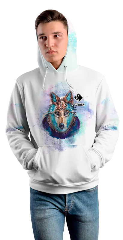 Poleron Con Capucha Cod 0041 POLERA BLANCA ESTAMPADO LOBO .
