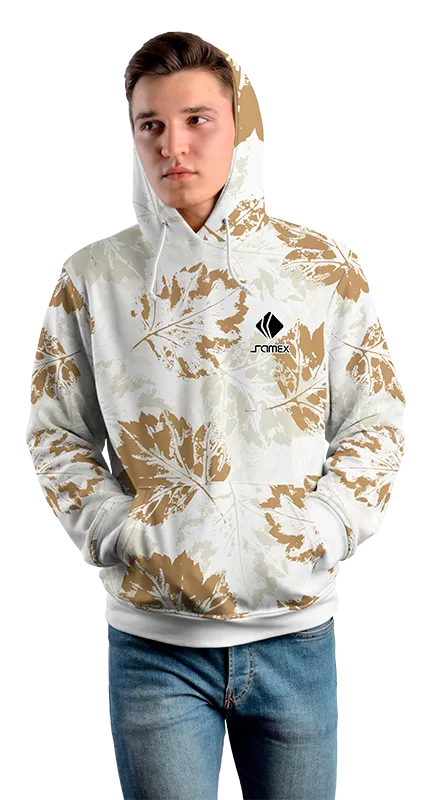 Poleron Con Capucha Cod 0045 POLERA BLANCA - HOJAS DORADAS .