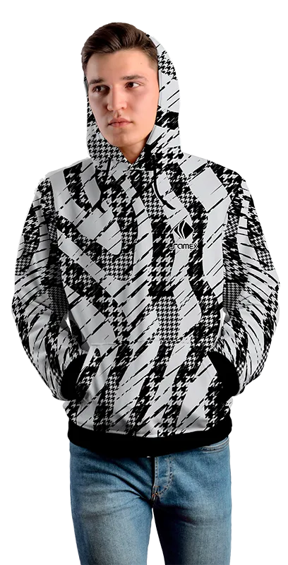Poleron Con Capucha Cod 0061 POLERA GRIS ESTAMPADO NEGRO .