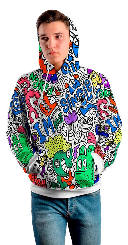 Poleron Con Capucha Cod 0069 POLERA BLANCA COMIC COLORES .