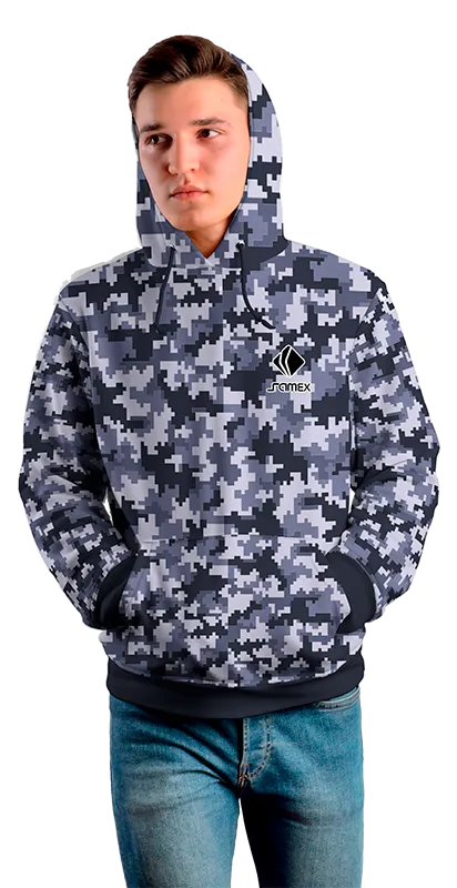 Poleron Con Capucha Cod 0080 POLERA CAMUFLAJE NEGRO - GRIS .