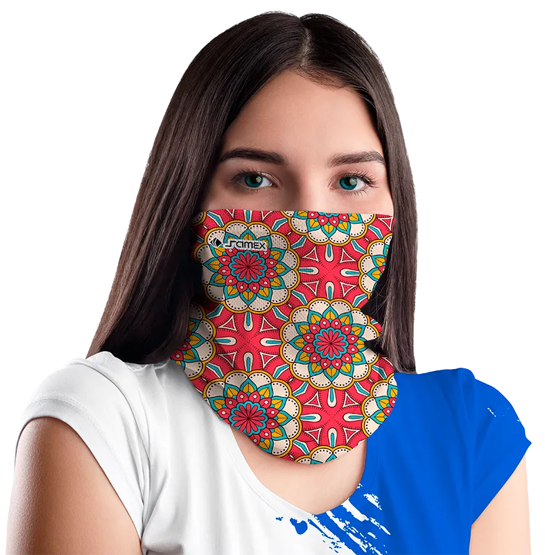 BANDANAS MANDALA INDIA ROSADO - TURQUESA - CREMA cod: 0009