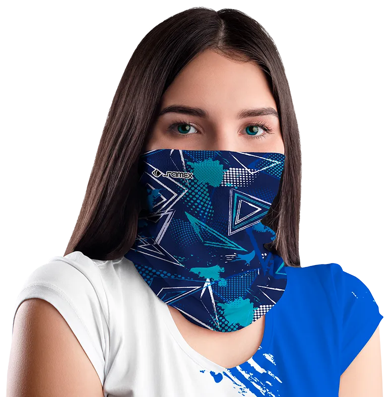 BANDANA DAMA COD. 096 AZUL - TRIANGULOS TURQUESA - BLANCO