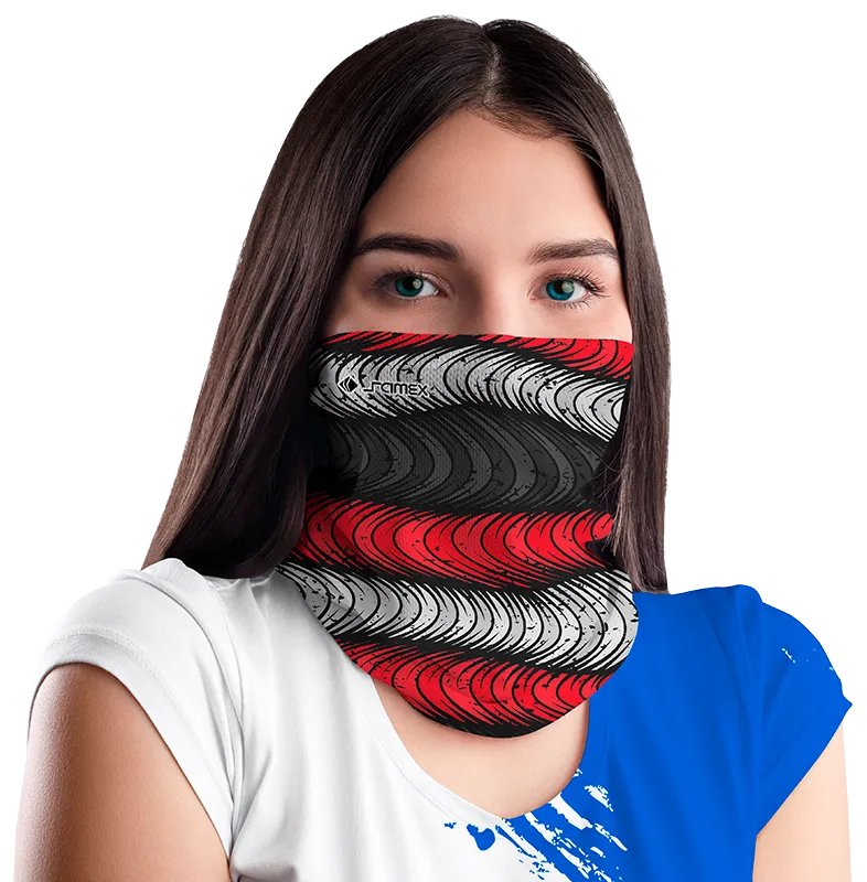 BANDANA DAMA COD. 098 NEGRO - ONDAS BLANCO - ROJO