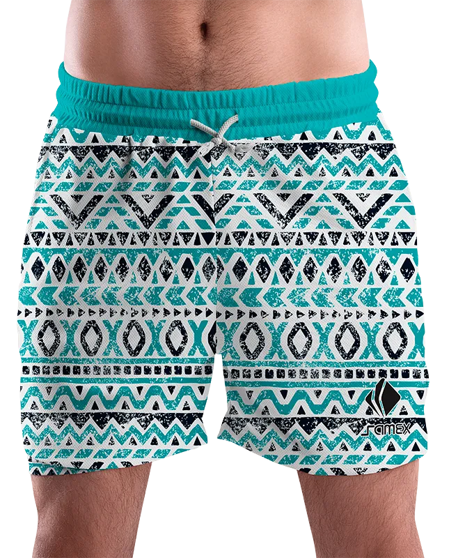 SHORT URBANO HOMBRE COD. 010 TURQUESA DIBUJOS LINEAS X