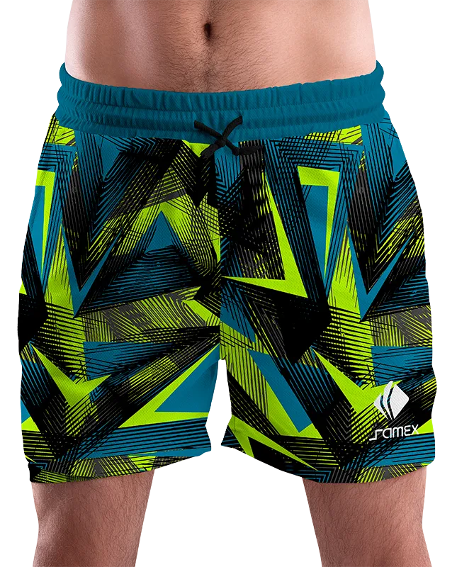 SHORT URBANO HOMBRE COD. 018 TURQUESA TRIANGULOS VERDES
