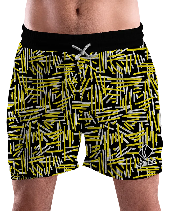 SHORT URBANO HOMBRE COD. 034 NEGRO LINEAS BLANCO - AMARILLO