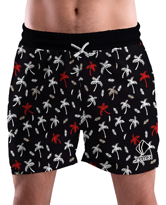 SHORT URBANO HOMBRE COD. 040 NEGRO PALMERAS BLANCO - ROJO