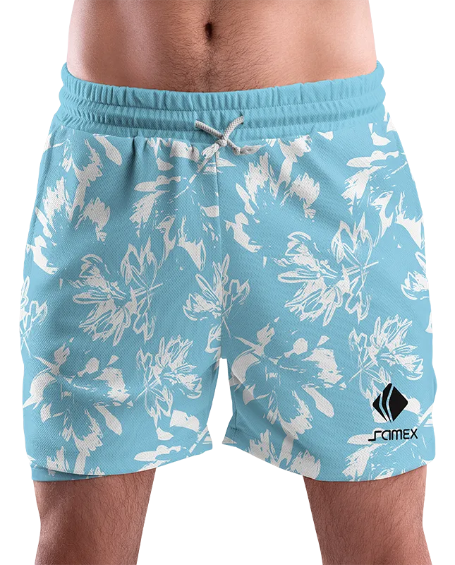 SHORT URBANO HOMBRE COD. 041 CELESTE - FLORES BLANCO
