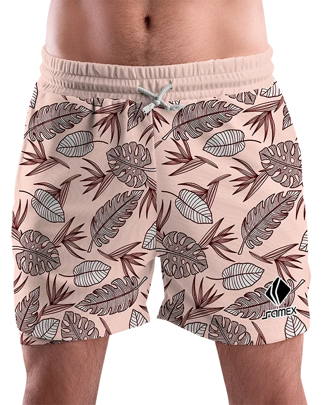 SHORT URBANO HOMBRE COD. 052 CREMA - HOJAS MARRON
