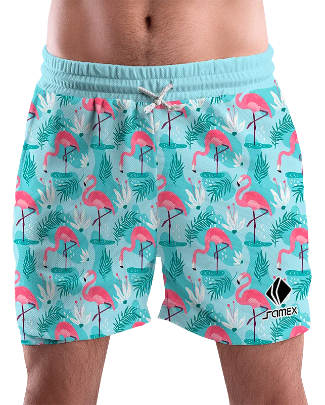 SHORT URBANO HOMBRE COD. 059 CELESTE - HOJAS - FLAMENCOS