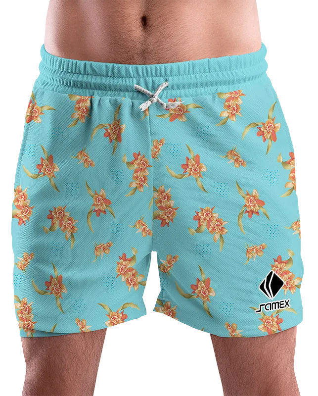 SHORT URBANO HOMBRE COD. 063 CELESTE - FLORES NARANJAS