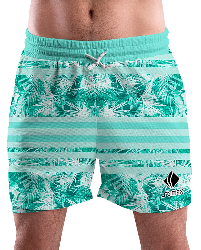 SHORT URBANO HOMBRE COD. 069 TURQUESA - FRANJAS - FLORES