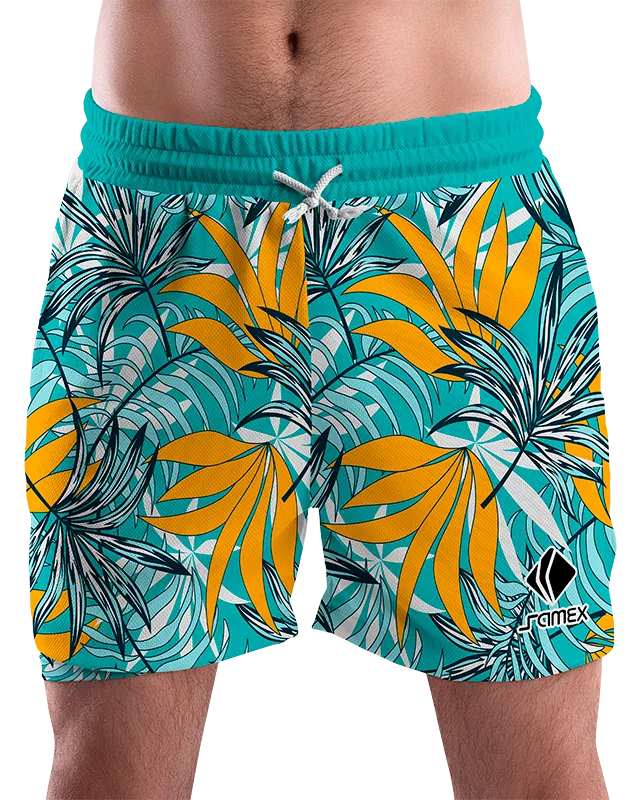 SHORT URBANO HOMBRE COD. 075 TURQUESA HOJAS COLORES