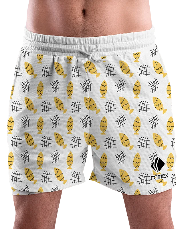 SHORT URBANO HOMBRE COD. 078 BLANCO PESCADOS AMARILLO