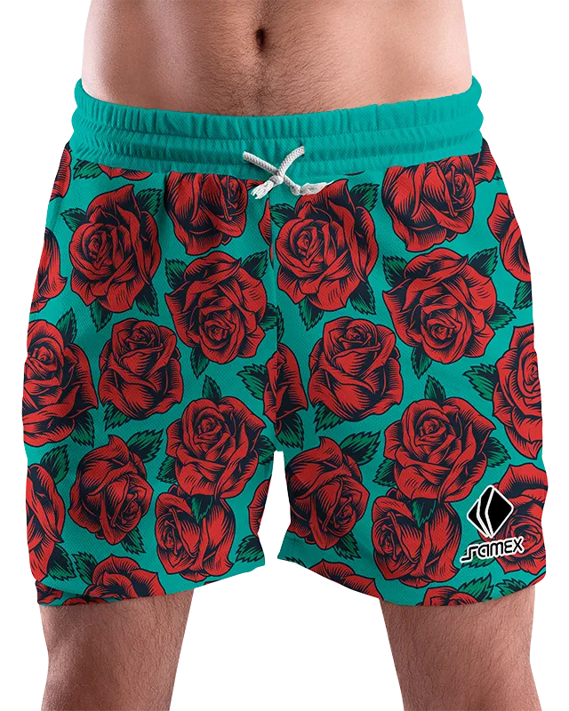 SHORT URBANO HOMBRE COD. 085 TURQUESA - ROSAS ROJAS
