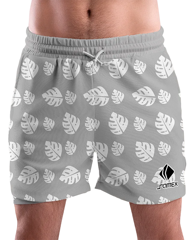 SHORT URBANO HOMBRE COD. 092 GRIS - HOJAS BLANCO