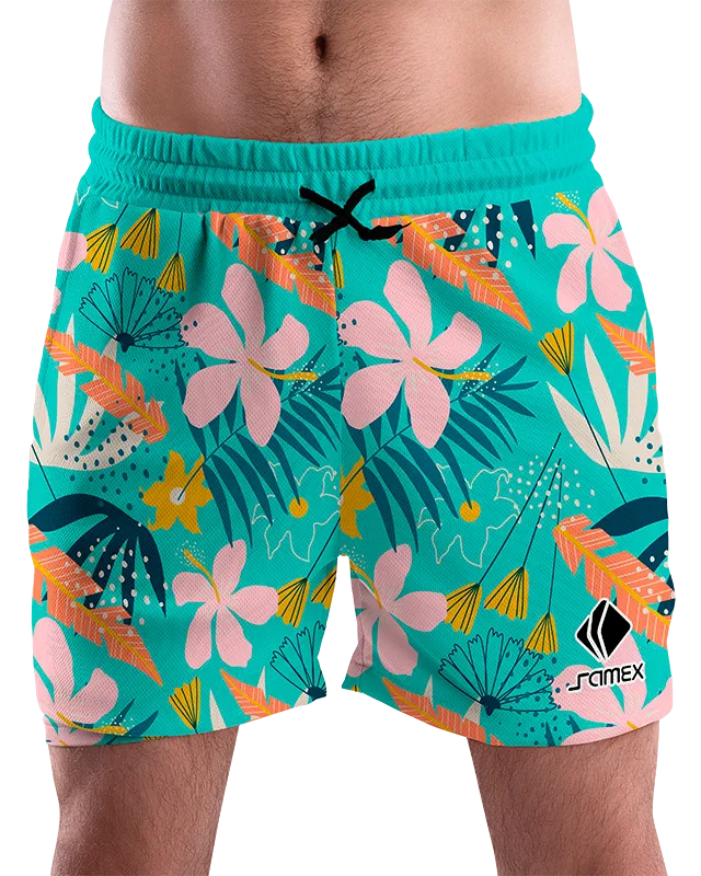 SHORT URBANO HOMBRE COD. 098 TURQUESA - FLORES COLORES