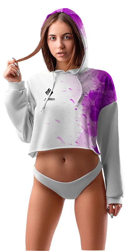 POLERA TOP CROP DAMA COD 0003 BLANCO - MORADO - SALPICADURA.