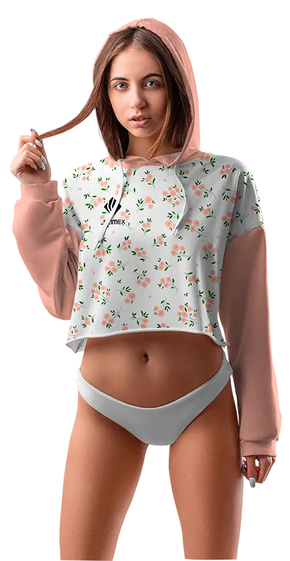POLERA TOP CROP DAMA COD 0052 PALO ROSA - BLANCO - FLORES.