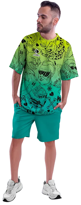 Polo Oversize Cod 0003 DEGRADE VERDE - TURQUESA - GRAFITI NEGRO .