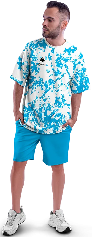 Polo Oversize Cod 0011 BLANCO - ESTAMPADO CELESTE .