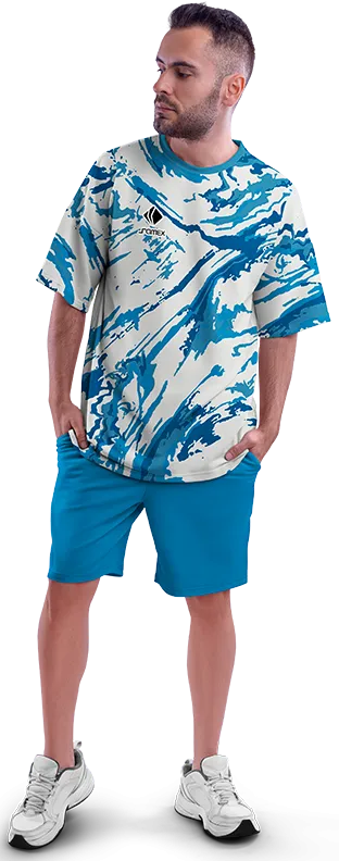 Polo Oversize Cod 0014 BLANCO - SALPICADURAS AZULES .
