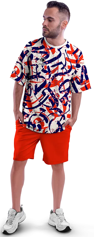 Polo Oversize Cod 0018 BLANCO - GRAFITI DE FRANJAS ROJO - AZUL .