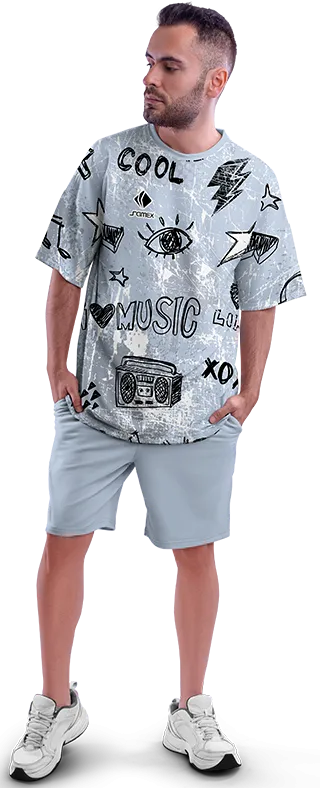 Polo Oversize Cod 0021 GRIS CON GRAFITI NEGRO .