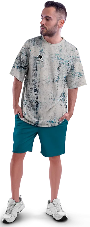 Polo Oversize Cod 0028 GRIS ESTAMPADO TURQUESA .