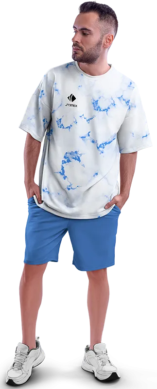 Polo Oversize Cod 0036 BLANCO ACUARELA AZUL .