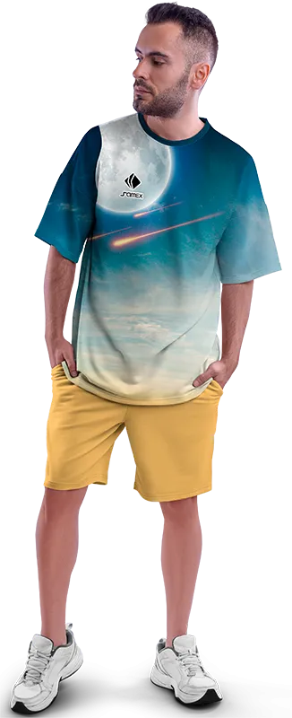 Polo Oversize Cod 0037 BLANCO - AZUL - ESTAMPADO GALAXYA .