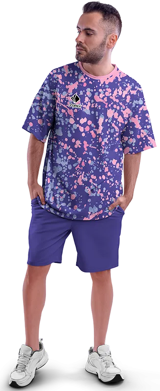 Polo Oversize Cod 0044 MORADO - SALPICADURAS ROSADO - CELESTE .