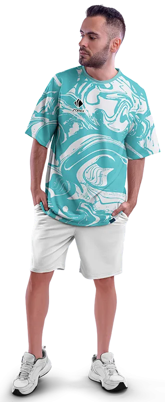Polo Oversize Cod 0054 TURQUESA - ACUARELA BLANCO .