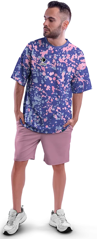 Polo Oversize Cod 0057 MORADO - SALPICADURAS ROSADO - CELESTE .