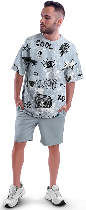 Polo Oversize Cod 0061 GRIS CON GRAFITI NEGRO .