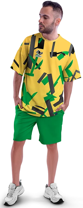 Polo Oversize Cod 0062 AMARILLO FRANJAS NEGRO - VERDES .