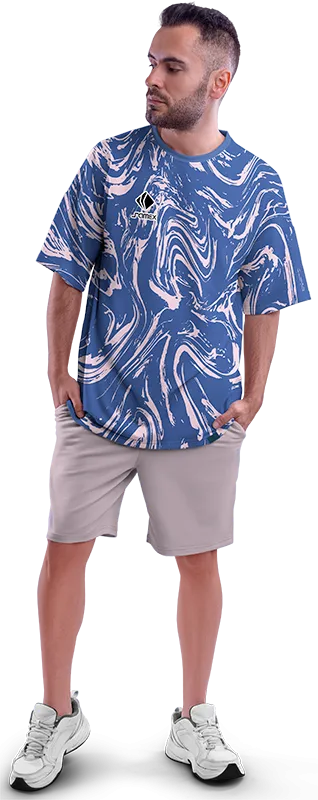 Polo Oversize Cod 0064 CELESTE - LINEAS CREMA .
