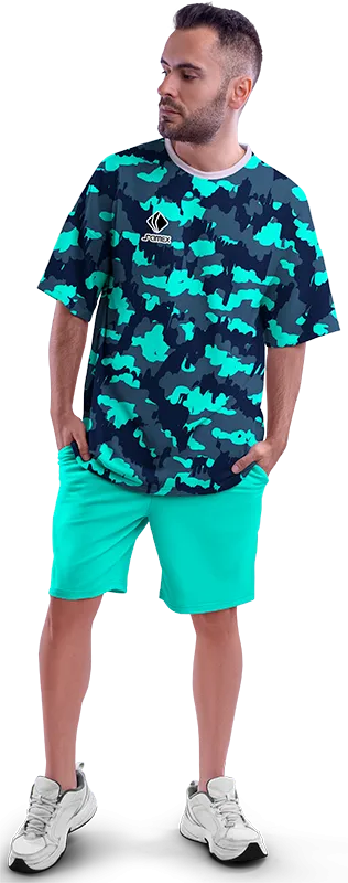 Polo Oversize Cod 0072 AZUL CAMUFLADO TURQUESA .