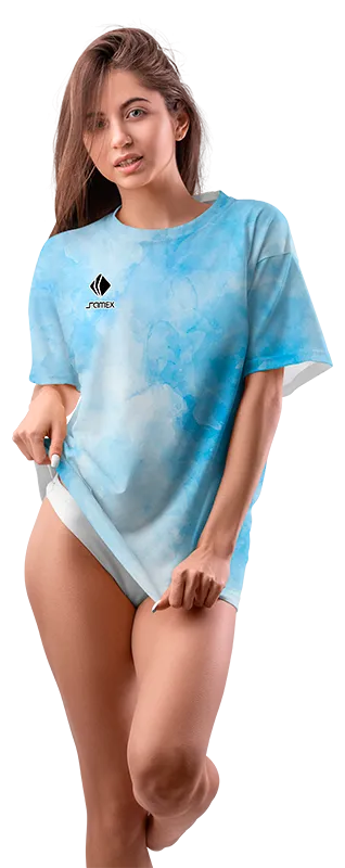 Polo Oversize Dama Cod 0002 CELESTE - BLANCO - ESTAMPADO TIE DYE .