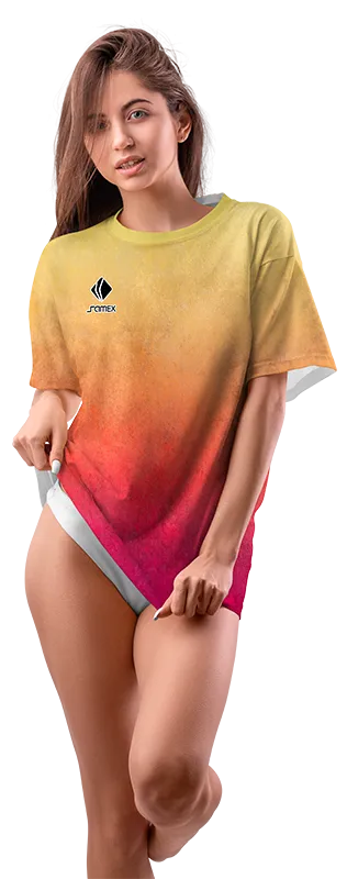 Polo Oversize Dama Cod 0008 DEGRADE AMARILLO - NARANJA - ROSADO .