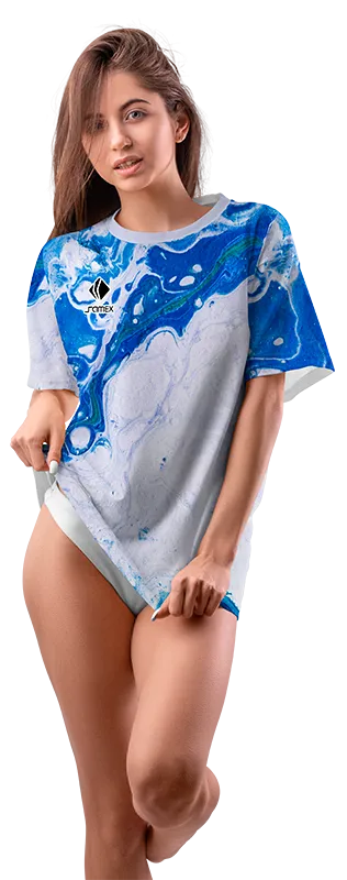 Polo Oversize Dama Cod 0019 BLANCO ACUARELA AZUL .