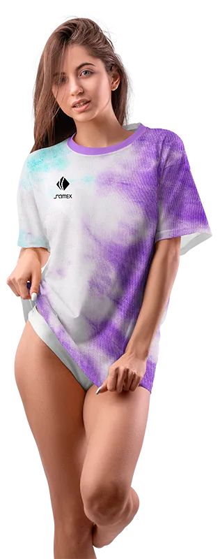 Polo Oversize Dama Cod 0022 DEGRADE BLANCO - MORADO - CELESTE .