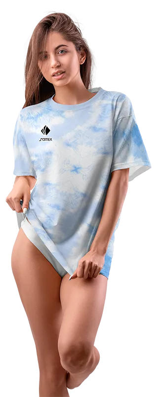 Polo Oversize Dama Cod 0031 BLANCO - AZUL - ESTAMPADO TIE DYE .