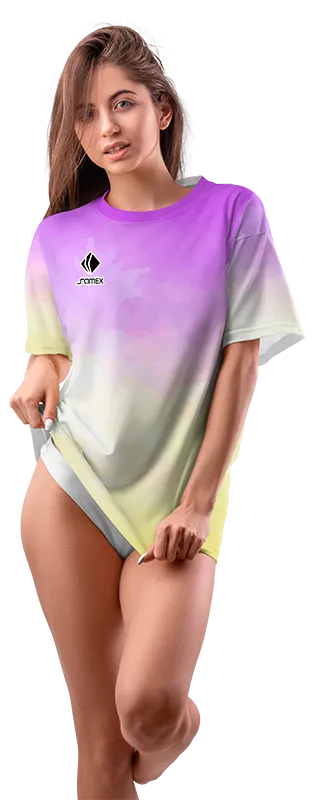 Polo Oversize Dama Cod 0033 DEGRADE MORADO - AMARILLO - BLANCO .