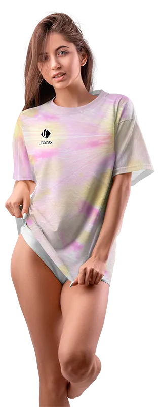 Polo Oversize Dama Cod 0038 ROSADO - AMARILLO - ESTAMPADO TIE DYE .