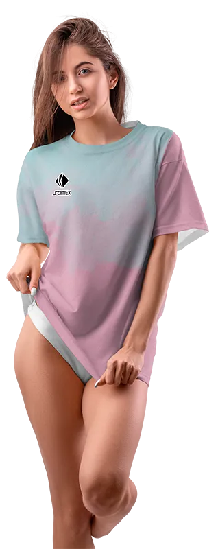 Polo Oversize Dama Cod 0048 CELESTE - LILA DEGRADE .