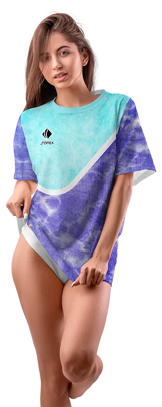 Polo Oversize Dama Cod 0050 MORADO - CELESTE - ESTAMPADO TIE DYE .